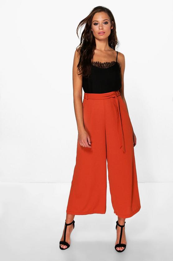 Priya Tie Waist Woven Wide Leg Crop Trousers